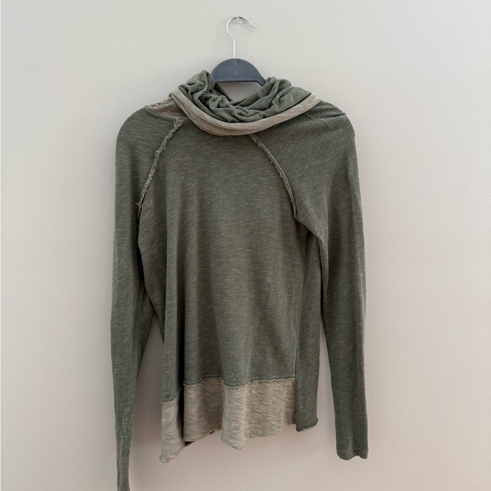 Free People Green and Tan Long Sleeve Top